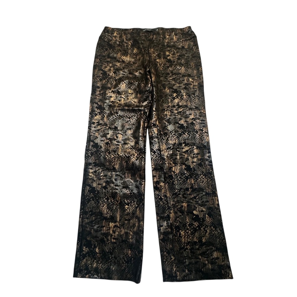 Insight Womens Bronze‎ Metallic Snakeskin Print Stretch Straight Pants Size 16